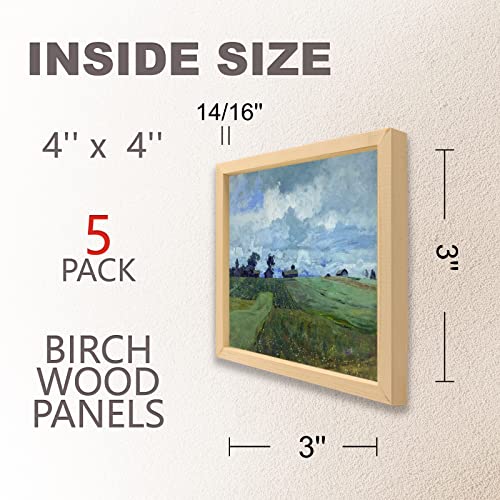 Unfinished Wood Boards Canvas for Painting, 5 Packs 3/4’’ Deep Cupohus 4’’ x 4’’ Wooden Cradled Panels for Pouring Art, Crfats, Paints and More Cupohus
