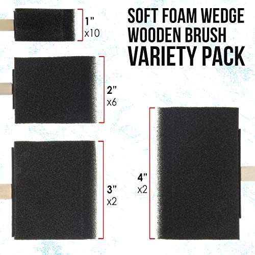 U.S. Art Supply Variety Pack Foam Sponge Wood Handle Paint Brush Set (Value Pack of 20 Brushes) - Lightweight, Durable and Great for Acrylics, - WoodArtSupply