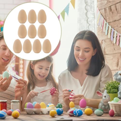 KALLORY Unfinished Wood Eggs to Paint, 10pcs Paintable Wooden Easter Craft Eggs Flat Bottom Eggs for Easter Display Ready to Paint and Decorate L KALLORY