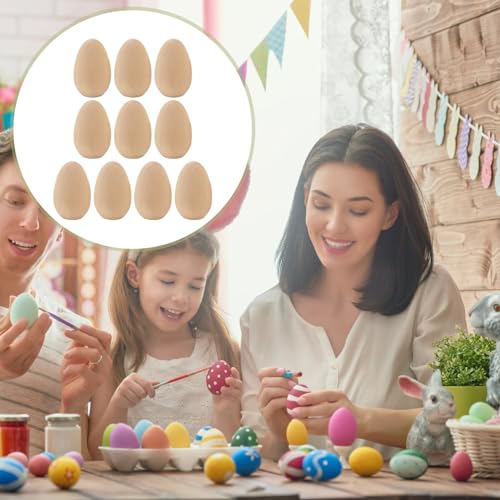 KALLORY Unfinished Wood Eggs to Paint, 10pcs Paintable Wooden Easter Craft Eggs Flat Bottom Eggs for Easter Display Ready to Paint and Decorate L - WoodArtSupply