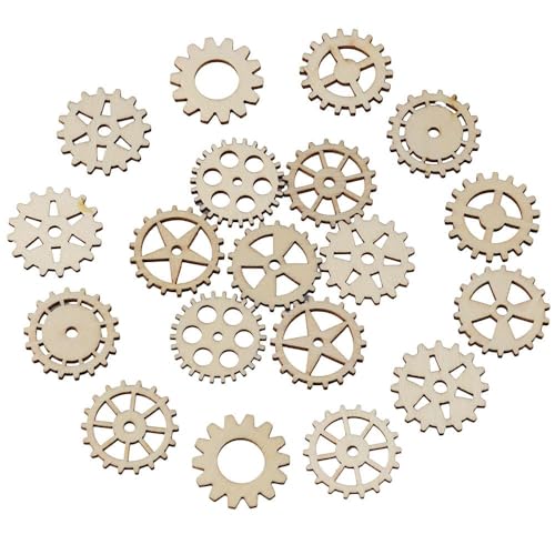 hobbyhub 100 Pcs Wooden Gear Wheels Decoration,Mixed Style Unfinished Blank Wooden Pieces for Making DIY Crafts hobbyhub