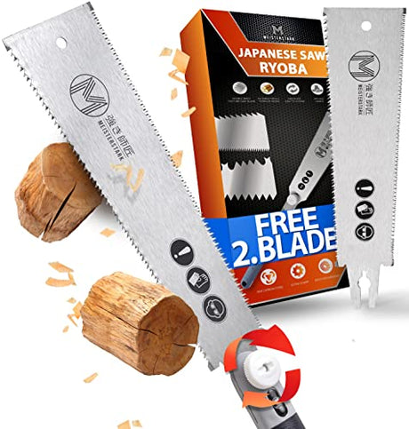[M-SAW] Japanese Pull Saw Set [+FREE 2.BLADE] - 10" Double Sided Ryoba Japanese Saw Hand Saw - Japanese Hand Saw Ryoba Saw Flush Cut Saw - Japanese M Meisterstark