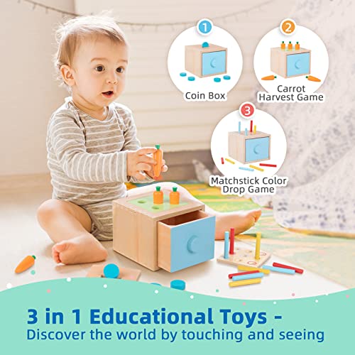 TOOKYLAND Montessori Toys for 1 Year Old, 8 in 1 Learning Educational Set Wooden Toys (Includes Stacking Cups, 3 in 1 Educational Box, Pound Bench,