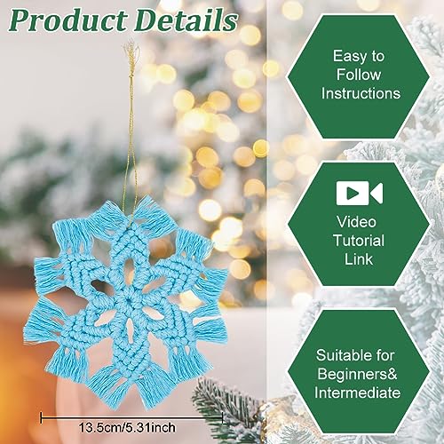 INFUNLY 4 Set DIY Macrame Snowflake Kit Boho Christmas Flower Macrame Ornaments Macrame Wall Hanging Winter Macrame Snowflake Hanging for Christmas - WoodArtSupply