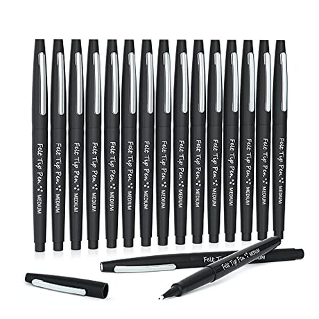 Lelix Felt Tip Pens, 15 Black Pens, 0.7mm Medium Point Felt Pens, Felt Tip Markers Pens for Journaling, Writing, Note Taking, Planner, Perfect for Lelix