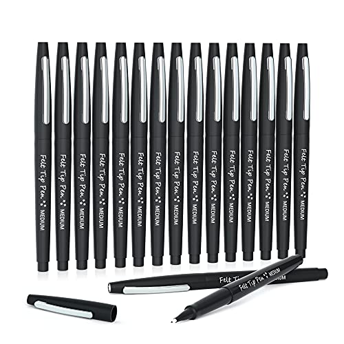 Lelix Felt Tip Pens, 15 Black Pens, 0.7mm Medium Point Felt Pens, Felt Tip Markers Pens for Journaling, Writing, Note Taking, Planner, Perfect for - WoodArtSupply