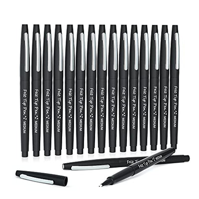 Lelix Felt Tip Pens, 15 Black Pens, 0.7mm Medium Point Felt Pens, Felt Tip Markers Pens for Journaling, Writing, Note Taking, Planner, Perfect for