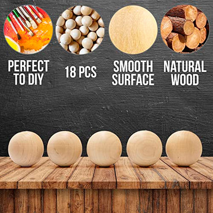 18 Pieces Unfinished Round Wood, Natural Wooden Balls, Mini Wooden Balls for Crafts, Wood Rounds (35mm)