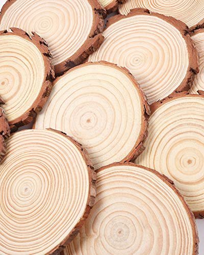 Pllieay 12 Pcs 5.1-5.5 Inch Wood Slices, Unfinished Wood Slice Ornaments for DIY Crafts Wedding Table Centerpieces Coasters for Arts Painting Craft