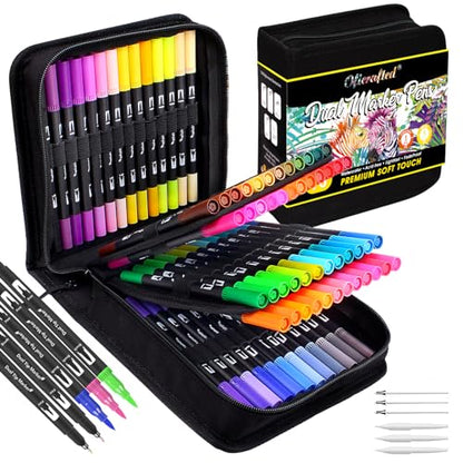 Oficrafted 76 Colors Dual Tip Brush Pens with Brush Tip and Fine Tip for Kids Artists Adult, Coloring Markers for Adult Coloring Books Dual Tip Brush