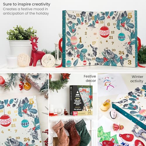 Arteza Advent Calendar 2023 (Fine Art, 24 Days) Art Supplies Holiday Gift for Adults, Includes Acrylic, Oil, Gouache Watercolor Paints, Chrome ARTEZA