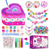 JOTIKO Paint Your Own Jewelry Box & Bracelets Making kit - Art & Crafts for Girls Kids Age 4-8 Christmas Birthday Gifts, 250 PCS Wooden Beads & Cute JOTIKO