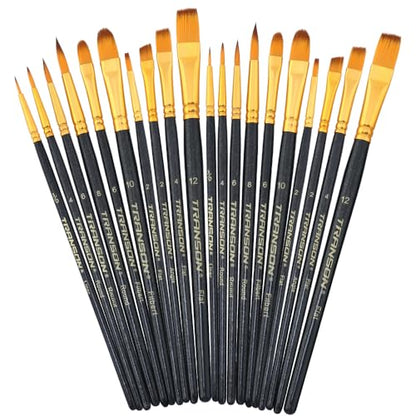 Transon 20pcs Art Painting Brush Set for Acrylic Watercolor Gouache Hobby Craft Face Painting - WoodArtSupply