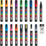 Posca Marker Acrylic Paint Pens Fine Point Tip width 1.8〜2.5mm 17 colors PC-5M, For Rock Painting, Fabric, Glass Paint, Metal Paint Including Pens Posco Marker Sanetomo