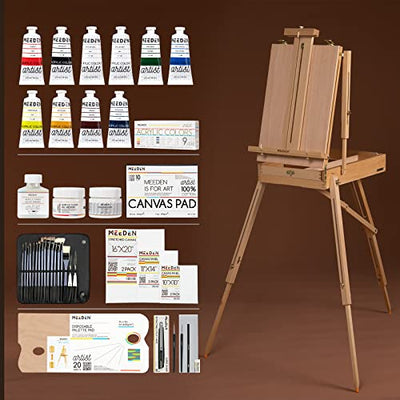 MEEDEN Art Set with French Easel for Professional Artist,Supplies Acrylic Painting(10-60ML) Kit with Paintbrushes for Adults,Pre Painter and Canvas