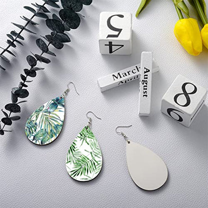 60 Pieces Sublimation Blanks Products, Sublimation Earring Blanks Unfinished Wood Teardrop Earring Pendant with Earring Hooks and Jump Rings Earrings