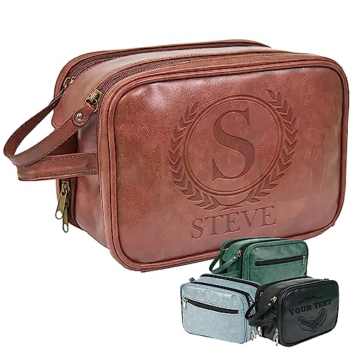 UBMPJ Personalized Toiletry Bag for Men Custom PU Leather Travel Shaving dopp Kit Laser Engraved Name/Initial Gift For Birthday, Fathers Day, - WoodArtSupply