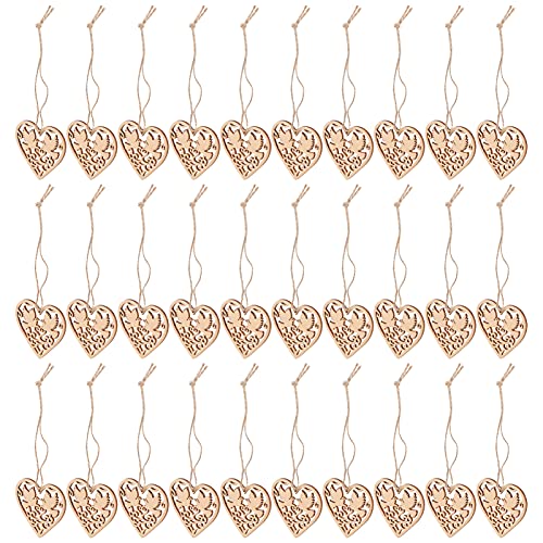VOSAREA 30Pcs Wooden Pendant Wedding Heart Woodsy Decor Heart Wood Cutouts decoraciones para salas de casa Home décor Christmas Embellishments for VOSAREA
