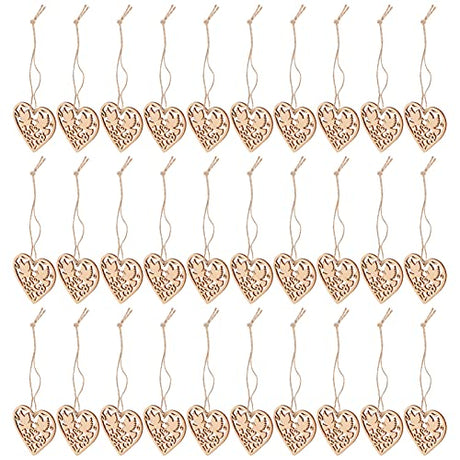 VOSAREA 30Pcs Wooden Pendant Wedding Heart Woodsy Decor Heart Wood Cutouts decoraciones para salas de casa Home décor Christmas Embellishments for VOSAREA
