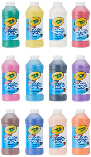 Crayola Washable Paint (12ct), Paint Set for Kids, Nontoxic Paint, Kids Craft Supplies, for Classrooms, Assorted Colors, 16 Oz Crayola