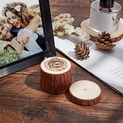 PH PandaHall Ring Box, Wooden Ring Dish Storage Box Wedding Ceremony Wood Ring Bearer Box Rustic Ring Stand Jewelry Holder Storage Case for Valentine