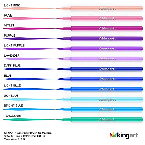 KINGART Watercolor Brush Markers, 36 Piece, Multicolor, 410-36 KINGART