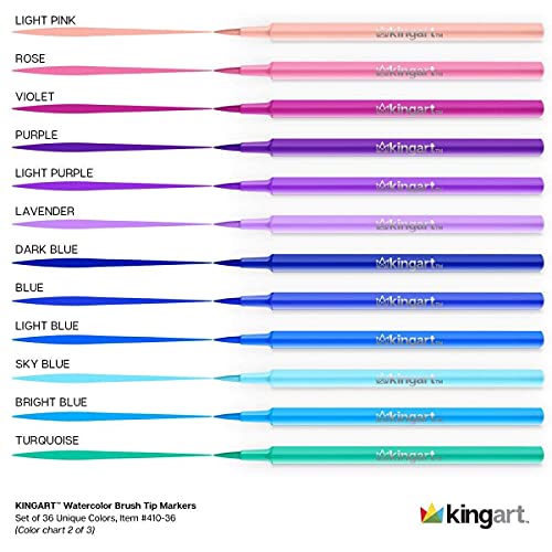 KINGART Watercolor Brush Markers, 36 Piece, Multicolor, 410-36 - WoodArtSupply