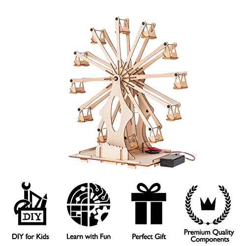 Smartstoy Wooden Ferris Wheel - STEM Projects for Kids Ages 8-12 -16 Engineering Kit, 3D Puzzles Roller Coaster Building Set - DIY Educational Model Smartstoy