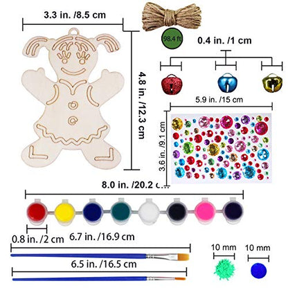 40 Set Wooden Christmas Ornaments Craft Kit DIY Gingerbread Man Ornaments Paintable Wood Gingerman Family Dolls Gingerman Cutout Hanging Christmas