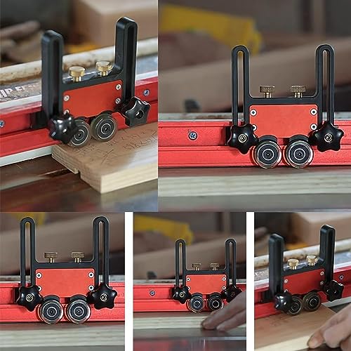 Double Wheel Stock Roller, Adjustable Thin Table Saw Jig Universal Featherboards Table Saw Feeding Guide Roller for Table Saw Feeding Guide, Aluminum Pyhodi