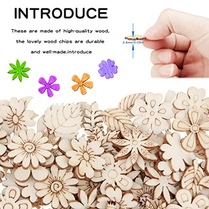 300 Pcs Wooden Embellishments Mixed Flower Leaf Pattern Wooden Scrapbooking DIY Handmade Crafts Children DIY Graffiti Home Decor  - WoodArtSupply