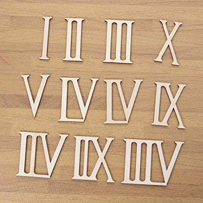 Supvox 24 Pcs Unfinished Wood Letters Roman Numerals Shapes Wooden Slices Wood Numerics Numbers Ornaments for Arts and Crafts 7cm