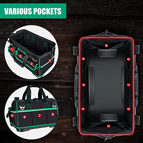 AIRAJ 16 Inch Tool Bag with Night Reflector Strip, Waterproof Tool Storage Bag has Adjustable Shoulder Straps, Heavy Duty Tool Bag Organizer with ABS AIRAJ