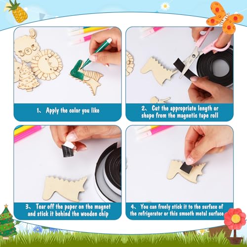 Barydat 100 Pcs Wooden Magnets DIY Wooden Arts and Crafts for Kids Craft and Art Painting Kit Supplies Party Birthday Gift Party Favors for Easter Barydat