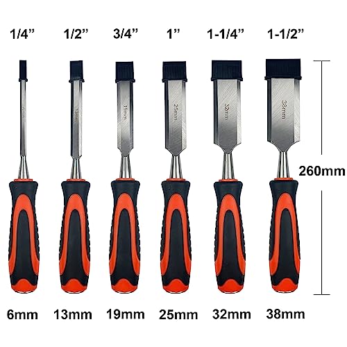 TR TOOLROCK 10pcs Wood Chisel Set, 6pcs Premium Wood Chisel with Honing Guide, Heat-Treated 60 Cr-V, Sharpening Stone and Carpenter Pencils - WoodArtSupply