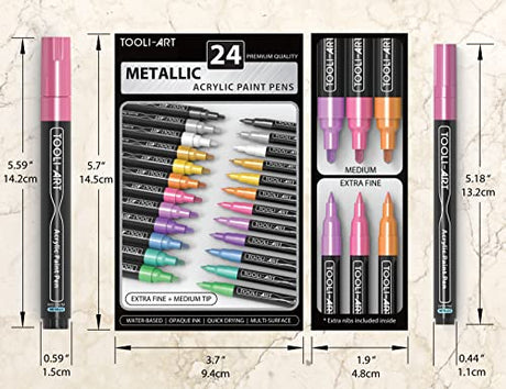 Acrylic Paint Markers Paint Pens Special Colors Set Extra Fine And Medium Tip Combo For Rock Painting, Canvas, Fabric, Glass, Mugs, Wood, Ceramics, TOOLI-ART
