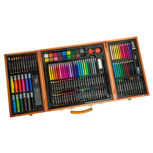 SMSOM Portable Art Supplies, 176 Pieces Wooden Art Set Crafts Drawing Painting Kit, Portable Art Case Art Kit Includes Oil Pastels, Watercolor Pens, - WoodArtSupply