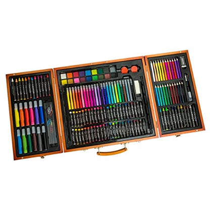 SMSOM Portable Art Supplies, 176 Pieces Wooden Art Set Crafts Drawing Painting Kit, Portable Art Case Art Kit Includes Oil Pastels, Watercolor Pens, - WoodArtSupply