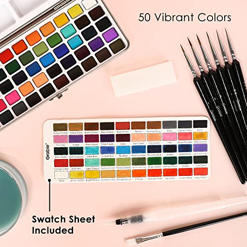 Grabie Watercolor Paint Set, Great for Painting, 50 Colors, Detail Paint Brush Included, Art Supplies, for Artists, Amateur Hobbyists and Painting Grabie