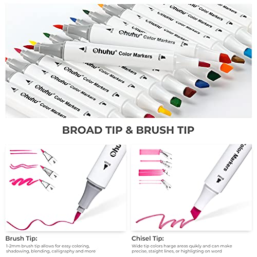 Ohuhu Markers Brush Chisel Tip: 60 Colors New Brush Double Tipped