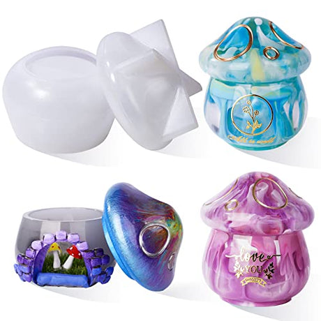 LET'S RESIN Jar Resin Molds Silicone, Mushroom Resin Jar Mold with Lid, Silicone Molds for Epoxy Resin, Epoxy Molds Silicone for Christmas Gifts, LET'S RESIN