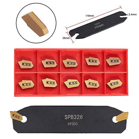 VeYocilk CNC Lathe Turning Tool Holder:SPB26-3 Grooving Cut-Off Tool with 10pcs GTN-3 SP300 Carbide Inserts Blades VeYocilk