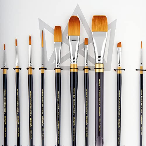 KINGART Original Gold Series Premium Golden Taklon, Multimedia Artist Brushes, Gift Box, Set of 10 PCS KINGART