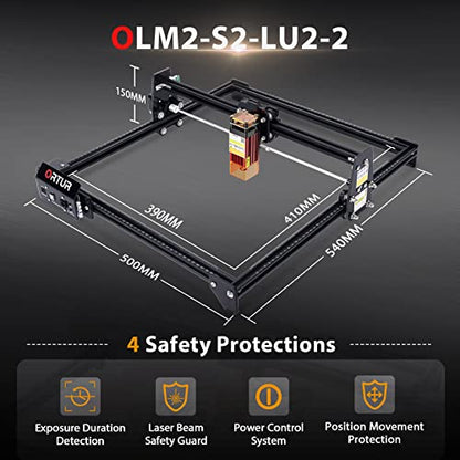 ORTUR Laser Master 2 S2 LU2-2, 24V Laser Engraver Machine, 0.06mm Fixed-Focus Eye Protection Compressed Spot, 32-bit Motherboard, 5000mm/min Laser