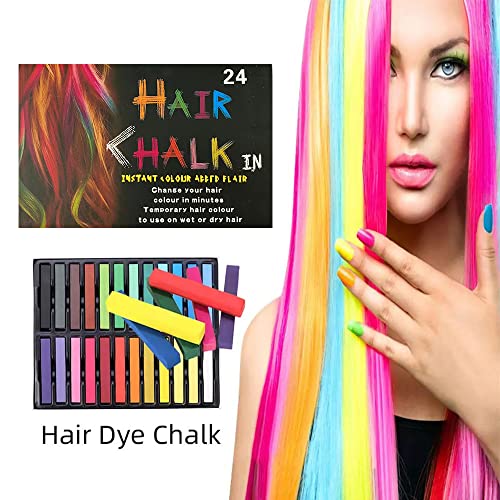 24 Colors Hair Chalk Set for Kids and Pets Dog Hair Dye,Washable Hair Dye Art Gift for Kids Holloween Party, and Birthday Party Easter Party& Cosplay