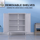 WISUNO Metal Accent Storage Cabinet for Bed Room,Living Room,Home,Hotel,Office,Garage,3-Tier,2 Removable Shelves (2 Metal Door H40.15'', White) WISUNO