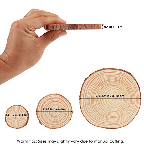 Natural Wood Slices, Tiberham 21 Pcs 1.2-3.9 Inches Unfinished Wooden Circles Round Rustic Wood with Bark, Solid Log Discs Craft Wood Kit for Arts Tiberham