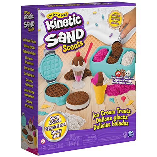 Kinetic Sand Scents, Ice Cream Treats Playset with 3 Colors of All-Natural Scented Play Sand & 6 Serving Tools, Sensory Toys, Christmas Gifts for Kinetic Sand