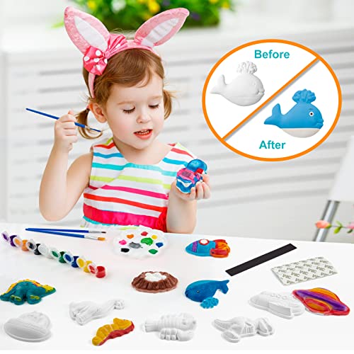Juboury Kids Arts and Crafts Plaster Painting Craft Kit Art Set - Painting Your Own Space Dinosaurs & Marine Life Figurines - Ceramic Painting Kit Juboury