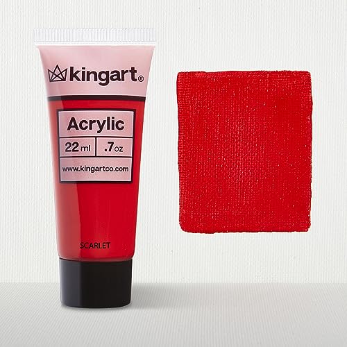 KINGART 500-112 PRO Artist Quality Scarlet Acrylic Paint, 22ml (0.74oz) Tubes, 3 Pack - Set (66ml Total), Scarlet Red KINGART